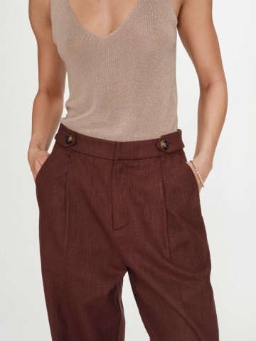 Pantaloni Vanelis din in chocolate cu talie inalta - Img 2