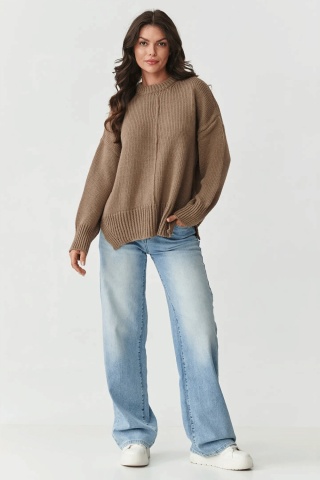 Pulover dama oversize cu cusatura decorativa, cappuccino - S159 - Img 2