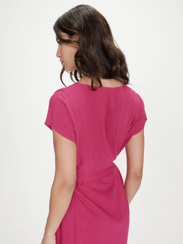 Rochie de vara Marilou roz inchis scurta cu decolteu in V - Img 4