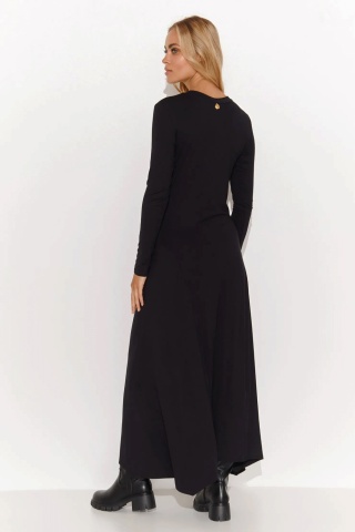 Rochie lunga din tricot cu decolteu in V, neagra - M809 - Img 3