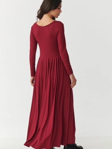 Rochie maxi bordo evazata cu maneca lunga si slit lateral - Makadamia M896 - Img 2