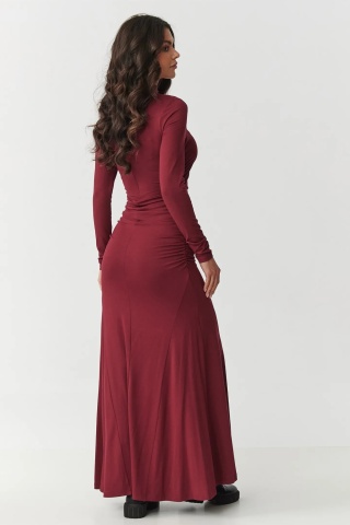 Rochie maxi cu guler inalt si incretituri, bordo - M897 - Img 3