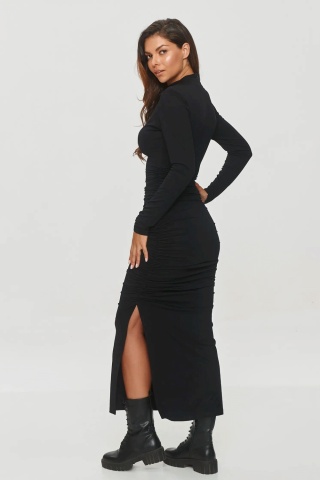 Rochie mulata cu drapaje si slit, neagra - M841 - Img 2