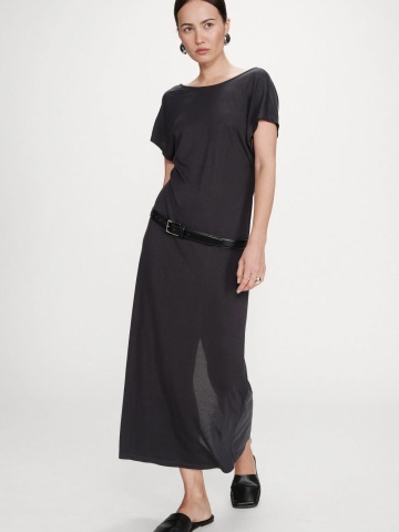 Rochie Peace gri antracit lunga lejera cu maneca scurta