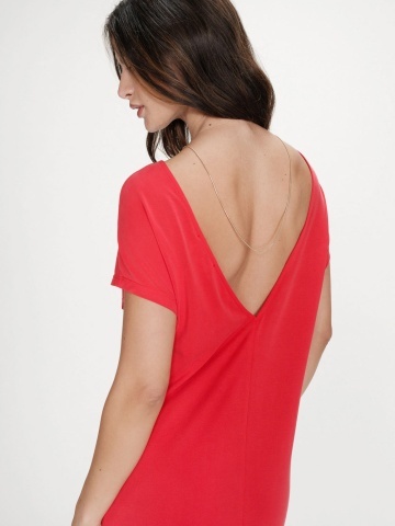 Rochie Peace rosu coral lunga lejera cu maneca scurta - Img 4