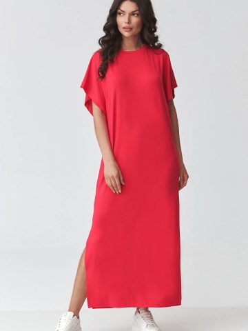 Rochie roz raspberry oversize lunga lejera cu slit lateral - M927 - Img 2