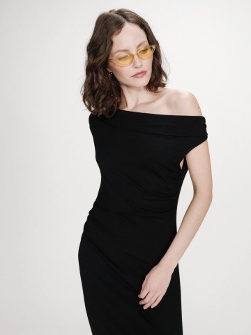 Rochie Vanity lunga neagra cu umar asimetric - Img 2
