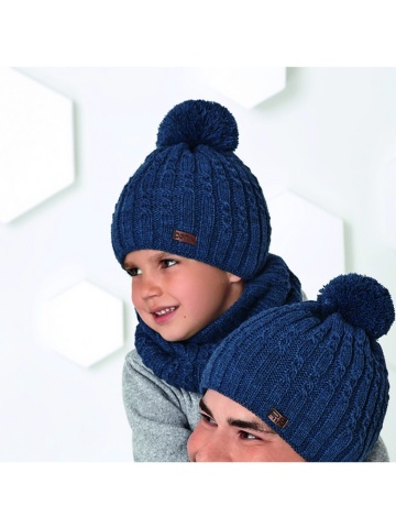 Set caciula si fular, colectia Tata-fiu, pentru baieti 1,5-4 ani - AJS 44-485 bleumarin