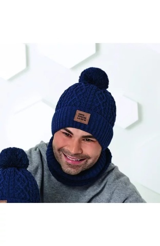 Set caciula si fular, colectia Tata-fiu, pentru barbati - AJS 44-474 bleumarin