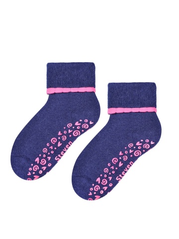 Sosete flausate pentru fete, ABS pe talpa, Steven S038-S007 bleumarin