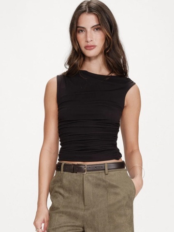 Top Vodia asimetric negru cu drapaje