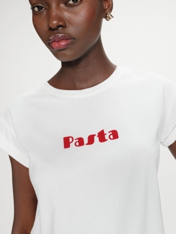 Tricou alb Vico din bumbac cu mesaj Pasta - Img 3