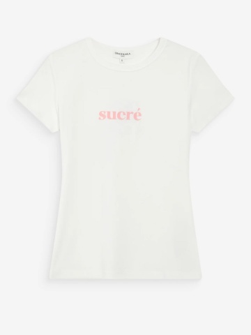 Tricou Vigée din bumbac ivory cu mesaj - Img 5