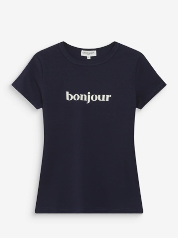 Tricou Vigée din bumbac navy blue cu mesaj - Img 6