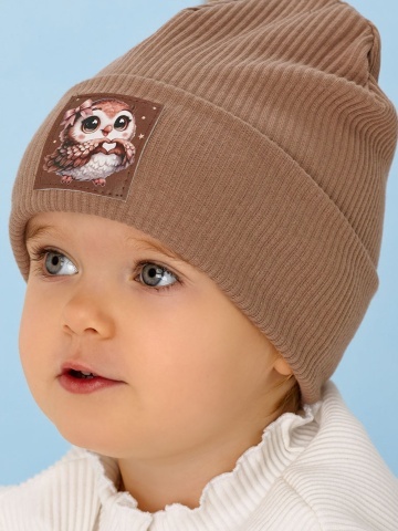 Caciula copii, bej din bumbac cu bufnita Sweet Owl