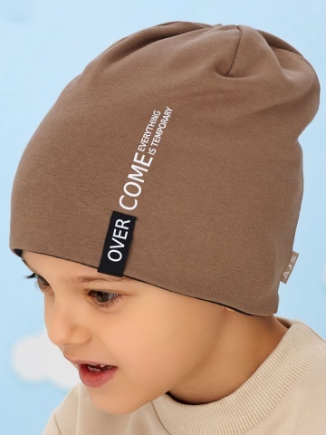 Caciula copii dubla tip beanie, model simplu din bumbac cu eticheta moderna