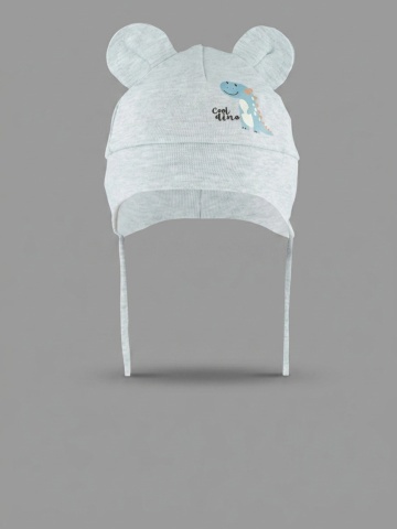 Caciula copii, model bumbac albastru deschis cu urechiuse si ilustratie Cool Dino - Img 2