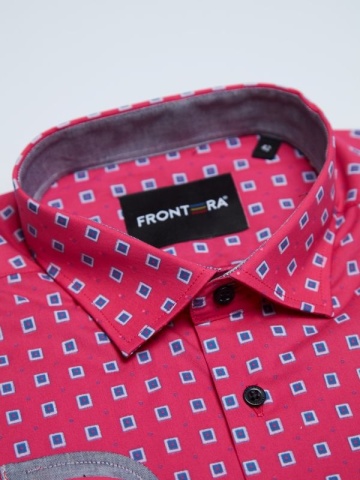 Camasa premium barbati, bumbac, slim fit - FRONTERA - roz cu bezati - Img 2
