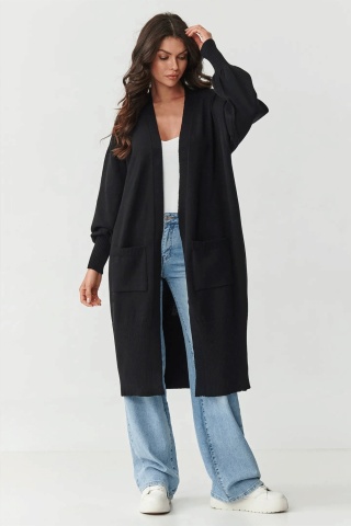 Cardigan dama clasic, lung cu buzunare, negru - S167 - Img 2