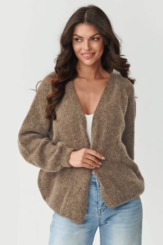 Cardigan dama scurt cu maneci usor bufante, tabaco - S170