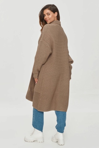 Cardigan lung cu buzunare mari, cappuccino - S153 - Img 4