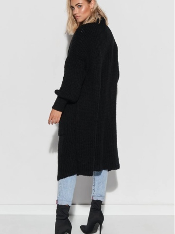 Cardigan lung negru tricotat cu nasturi si buzunare - S101 - Img 2