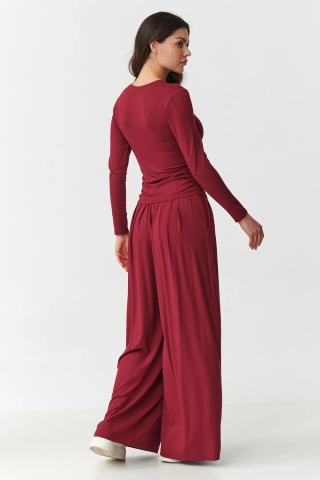 Compleu dama cu pantaloni largi si bluza cu incretituri, bordo - M892 - Img 3