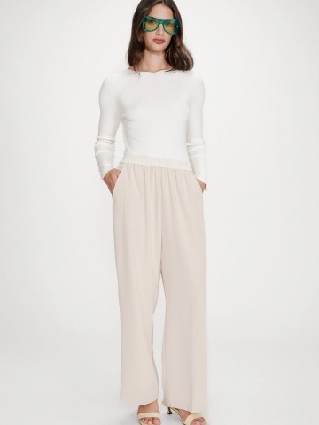 Pantaloni Noblesse ecru wide-leg cu talie medie-inalta - Img 2