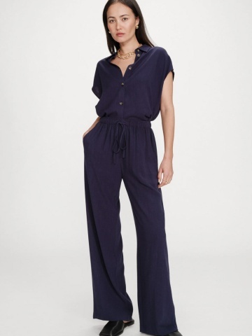 Pantaloni Raven navy blue lejeri cu talie inalta - Img 2
