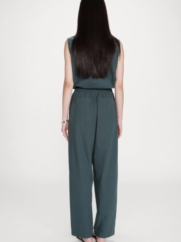 Pantaloni Rhode verde petrol drepti din bumbac cu talie ajustabila - Img 5