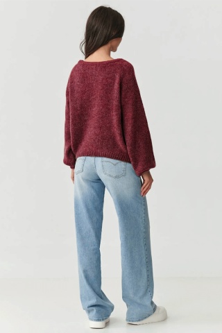 Pulover clasic dama cu adaos de mohair si lana, bordo - Makadamia S168 - Img 3