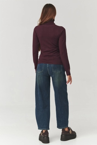 Pulover de dama din tricot cu guler inalt rulat, bordo - Makadamia C11 - Img 4