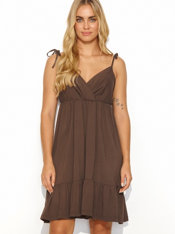 Rochie de vara ciocolatie cu volane si bretele innodabile - M818 - Img 5