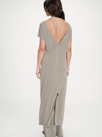Rochie Peace kaki lunga lejera cu maneca scurta - Img 4