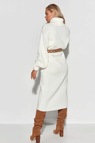 Rochie tricotata tip pulover, cu guler inalt si buzunare, ivory - S105 - Img 3
