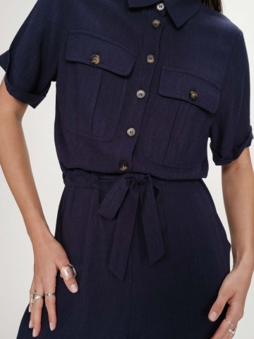 Salopeta Vanelle navy blue lunga cu maneca scurta - Img 2