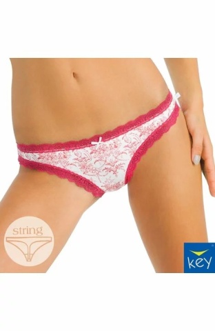 Set 2 chiloti tanga dama din bumbac, imprimeu floral cu dantela - Key LPW728