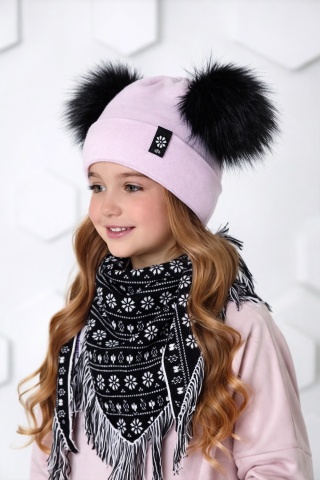 Set caciula si fular pentru fete 4-7 ani - AJS 44-495 roz cu negru