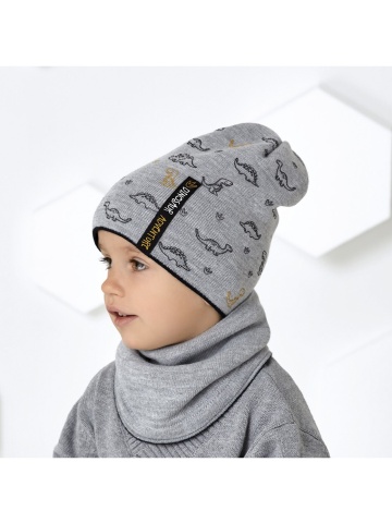 Set caciula si fular (reversibil) pentru baieti 1,5-4 ani - AJS 42-487 gri