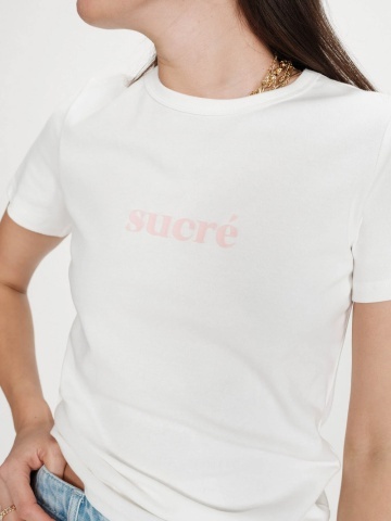 Tricou Vigée din bumbac ivory cu mesaj - Img 2