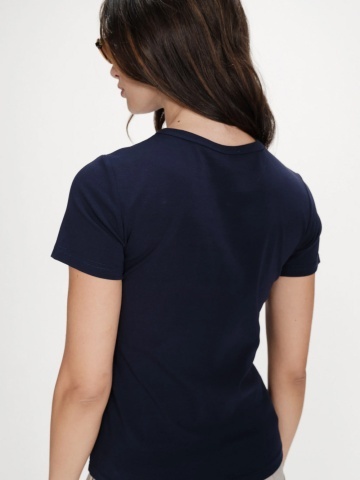 Tricou Vigée din bumbac navy blue cu mesaj - Img 3