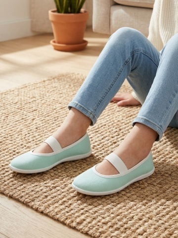 Balerini textili verde-menta cu bareta elastica - IGA 1772