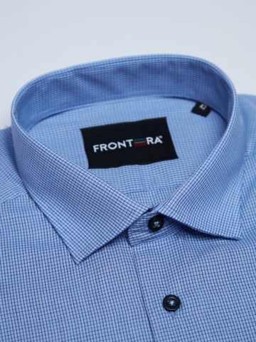 Camasa premium barbati, bumbac, regular fit - FRONTERA - albastru cu patratele - Img 2
