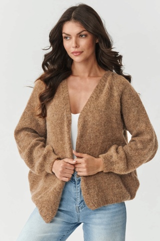 Cardigan dama scurt cu maneci usor bufante, ocru - Makadamia S170
