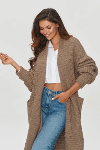 Cardigan lung cu buzunare mari, cappuccino - S153