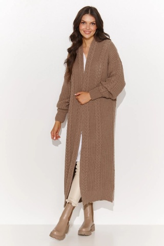 Cardigan lung dama tricotat, cappuccino - NU_S91