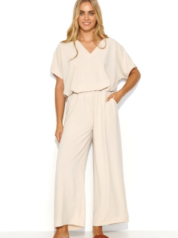 Compleu bej lejer de vara cu pantaloni largi - M831 - Img 2