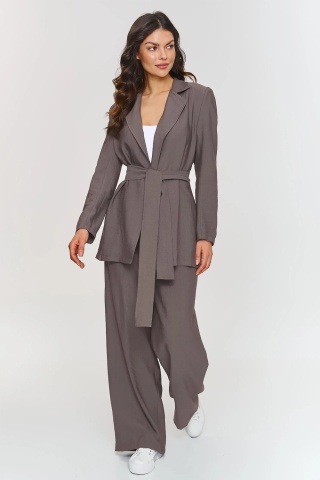 Compleu dama cu sacou si pantaloni largi, culoarea mocha - M883