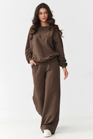 Compleu trening dama cu pantaloni largi, maro - M890 - Img 4