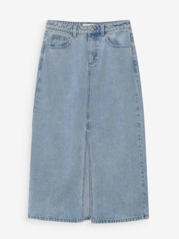 Fusta Varenne lunga din denim cu talie inalta si slit - Img 5